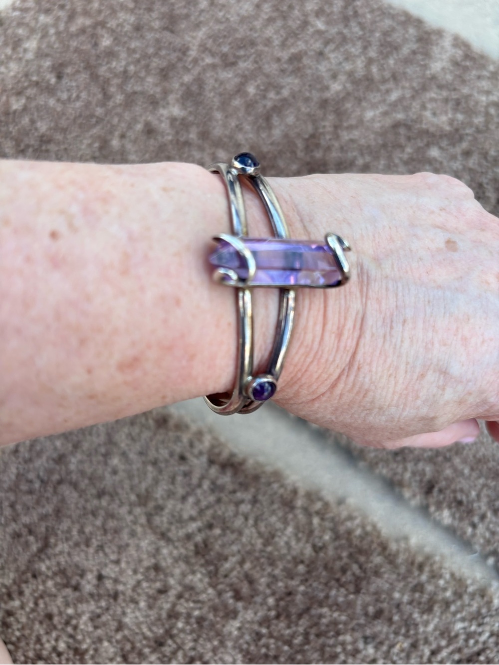 Sterling Silver Bracelet with Purple Crystal Accent